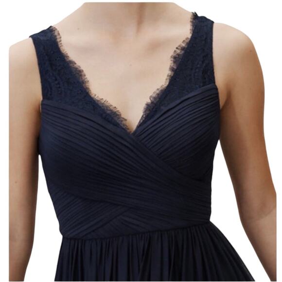 Hitherto BHLDN Navy Blue Fleur Lace Chiffon Maxi Formal Gown Prom Dress, Size 10 - Picture 3 of 16